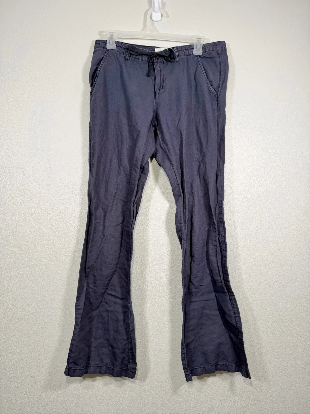 H&M Pants Navy Blue Flared Trousers Cotton Linen Business Work Office Women 10